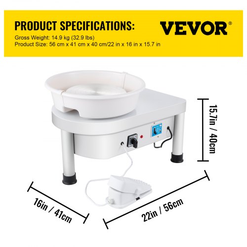 VEVOR Pottery Wheel 25CM Pottery Forming Machine 350W Electric Wheel for Pottery with Foot Pedal and Detachable Basin Easy Cleaning for Ceramics Clay Art Craft DIY