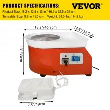 VEVOR Pottery Wheel 25cm Pottery Forming Machine with Sculpting Set Adjustable Feet Ceramic Pottery Wheel 280W Art Craft DIY Clay Tool for Ceramic Work Ceramics Clay