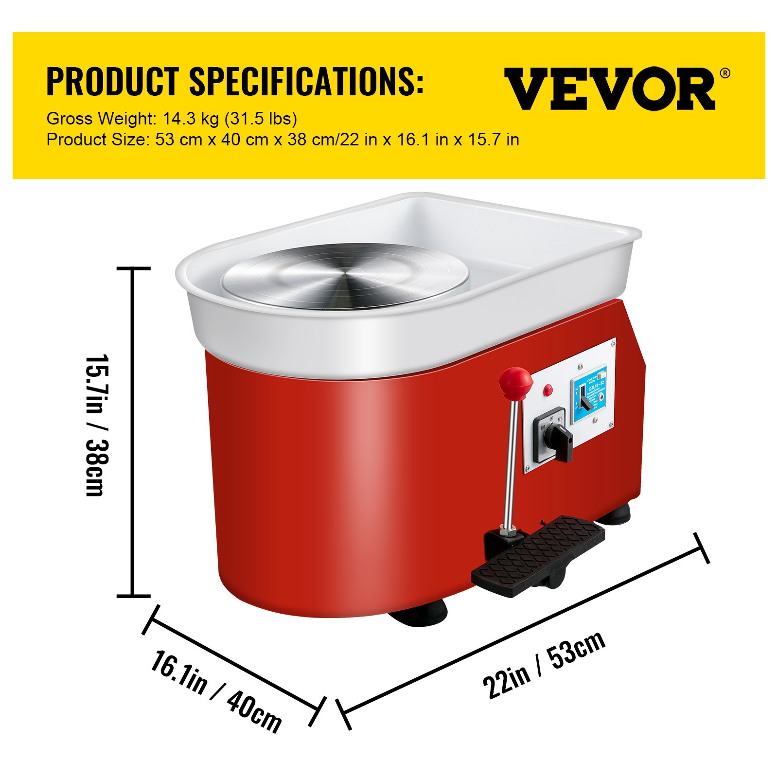 VEVOR Electric Pottery Wheel 25cm Pottery Wheel Machine 280W Pottery Forming Machine with Adjustable Handle Feet Pedal DIY Clay Shaping Tool with 8pcs of Tray Clay Knife Set for Ceramics Clay Craft