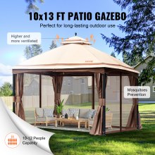 VEVOR Patio Gazebo for 10-12 Person, 3.05 x 3.96 m Backyard Gazebo, with Mosquito Netting, Metal Frame, and PU Coated 180G Polyester, Outdoor Canopy Shelter for Patio, Backyard, Lawn, Garden, Deck