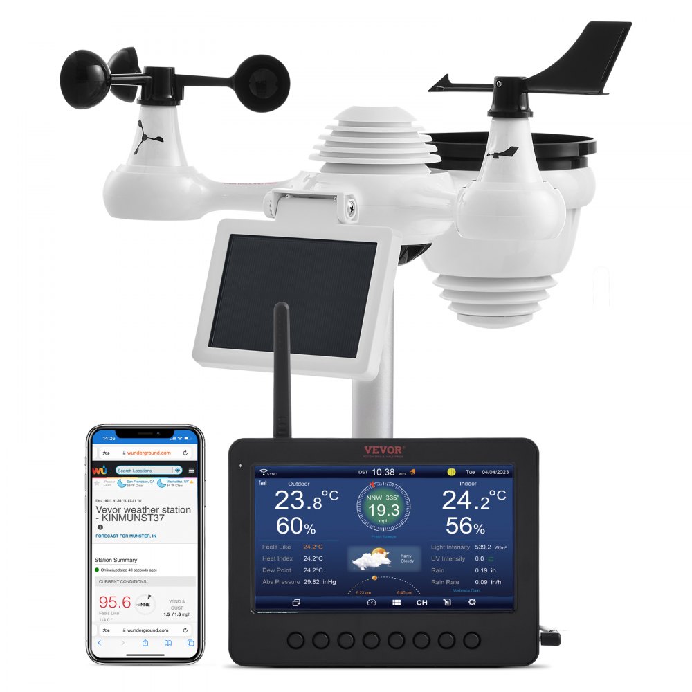 Station météo Wi-Fi 7 en 1 VEVOR Écran TFT 7 pouces Capteur extérieur sans fil