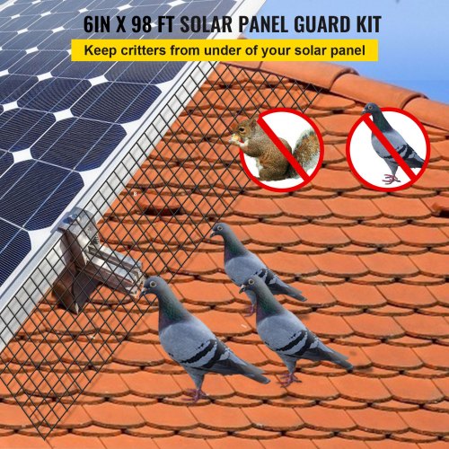 VEVOR Solar Panel Bird Wire, 6inch x 98ft Critter Guard Roll Kit, Solar Panel Guard w/ 100pcs Stainless Steel Fasteners, 50pcs Tie Wires, Removable PVC Coated Wire for Squirrel Bird Critters Proofing