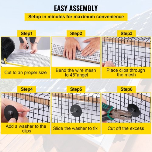 VEVOR Solar Panel Bird Wire, 8inch x 98ft Critter Guard Roll Kit, Solar Panel Guard with 100pcs Stainless Steel Fasteners, Removable PVC Coated Guard Wire for Squirrel, Bird, Critters Proofing