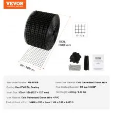 VEVOR 8 inch x 100ft Solar Panel Bird Guard, Critter Guard Roll Kit with 100pcs Stainless Steel Fasteners, Solar Panel Guard with Rust-proof PVC Coating, 1/2 inch Wire Roll Mesh