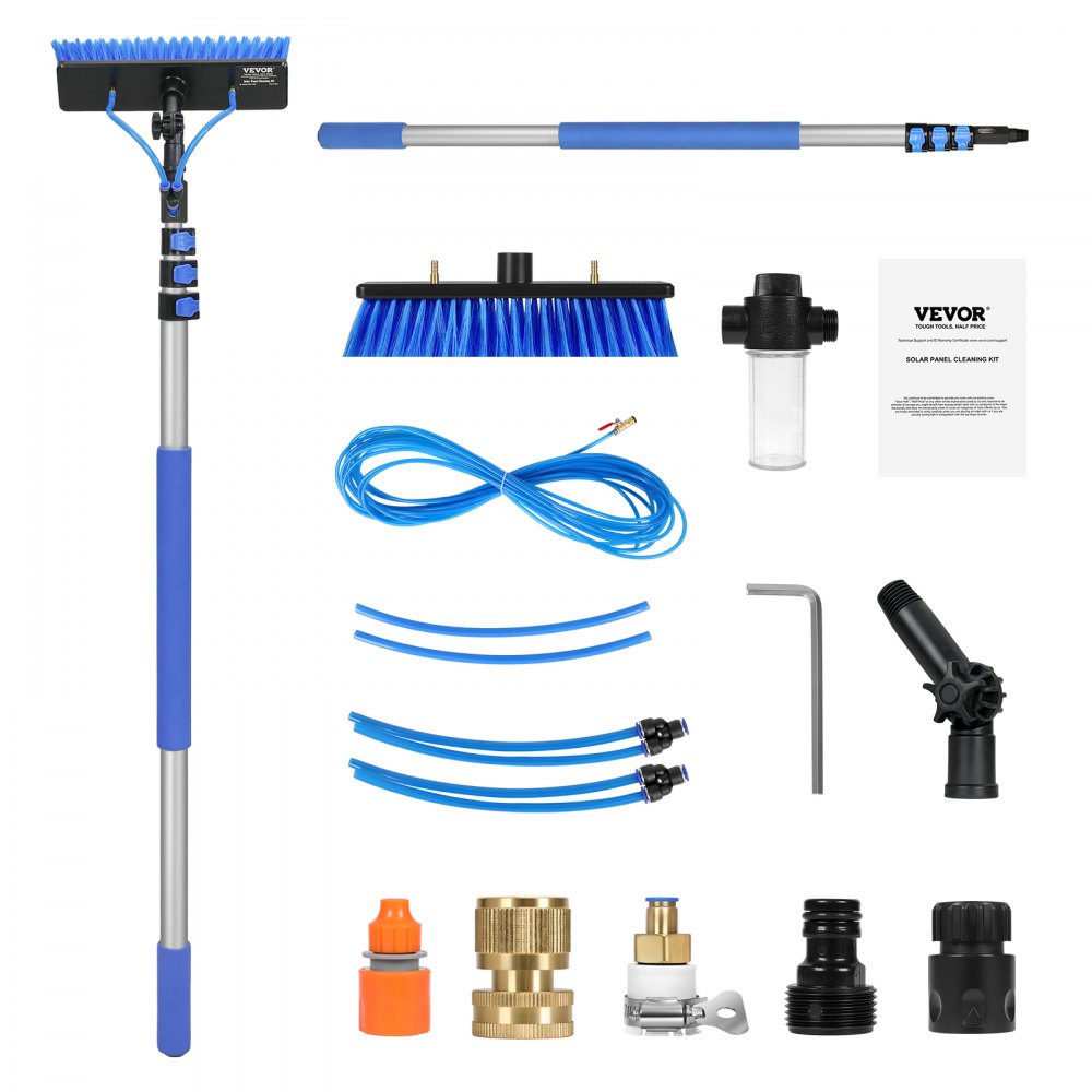 VEVOR Water Fed Pole Kit, 12FT Solar Panel Cleaning Pole with Extendable Handle, 180° Rotatable Brush Head & 65.6FT Hose, Household & Outdoor Window Cleaner Tool for Caravan Solar Panel Deck