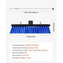 Water Fed Pole Kit 36FT Solar Panel Cleaning Pole 180° Rotatable Brush Head
