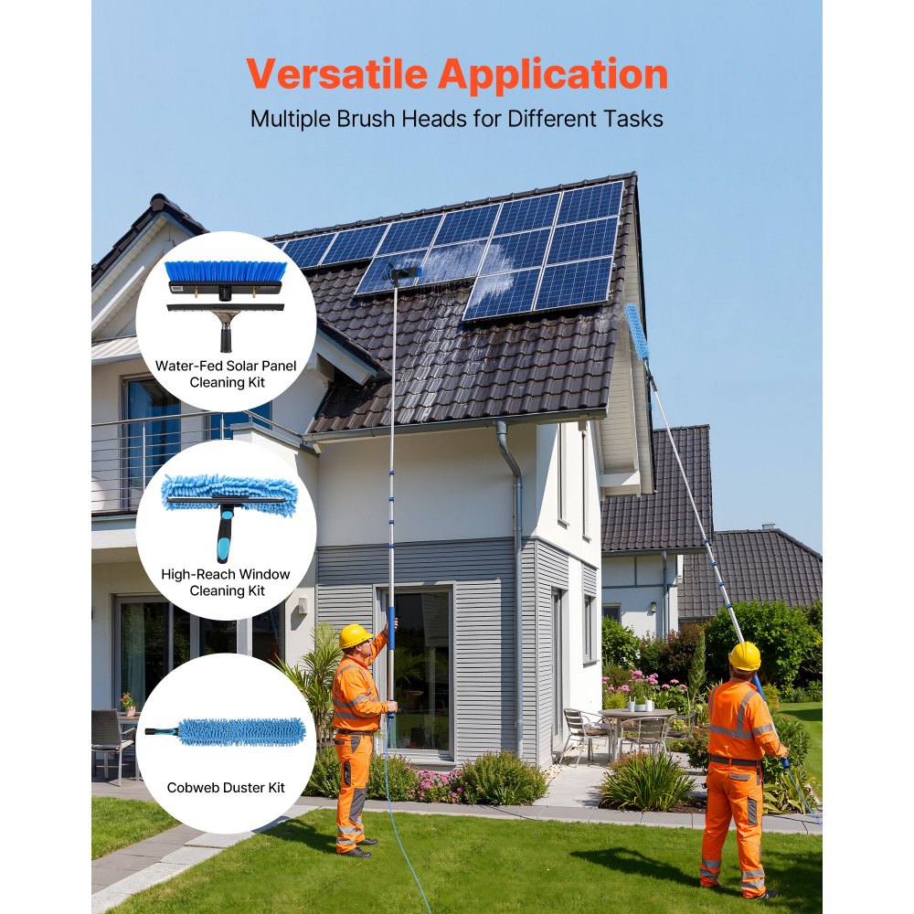 VEVOR Solar Panel Cleaning Kit, 7.885 m, Water Fed Pole Kit with Cleaning Brush, Soap Dispenser, Extendable Aluminum Telescopic Pole, 180° Rotatable Brush Head, for Roof Mounted Solar Panels, Windows