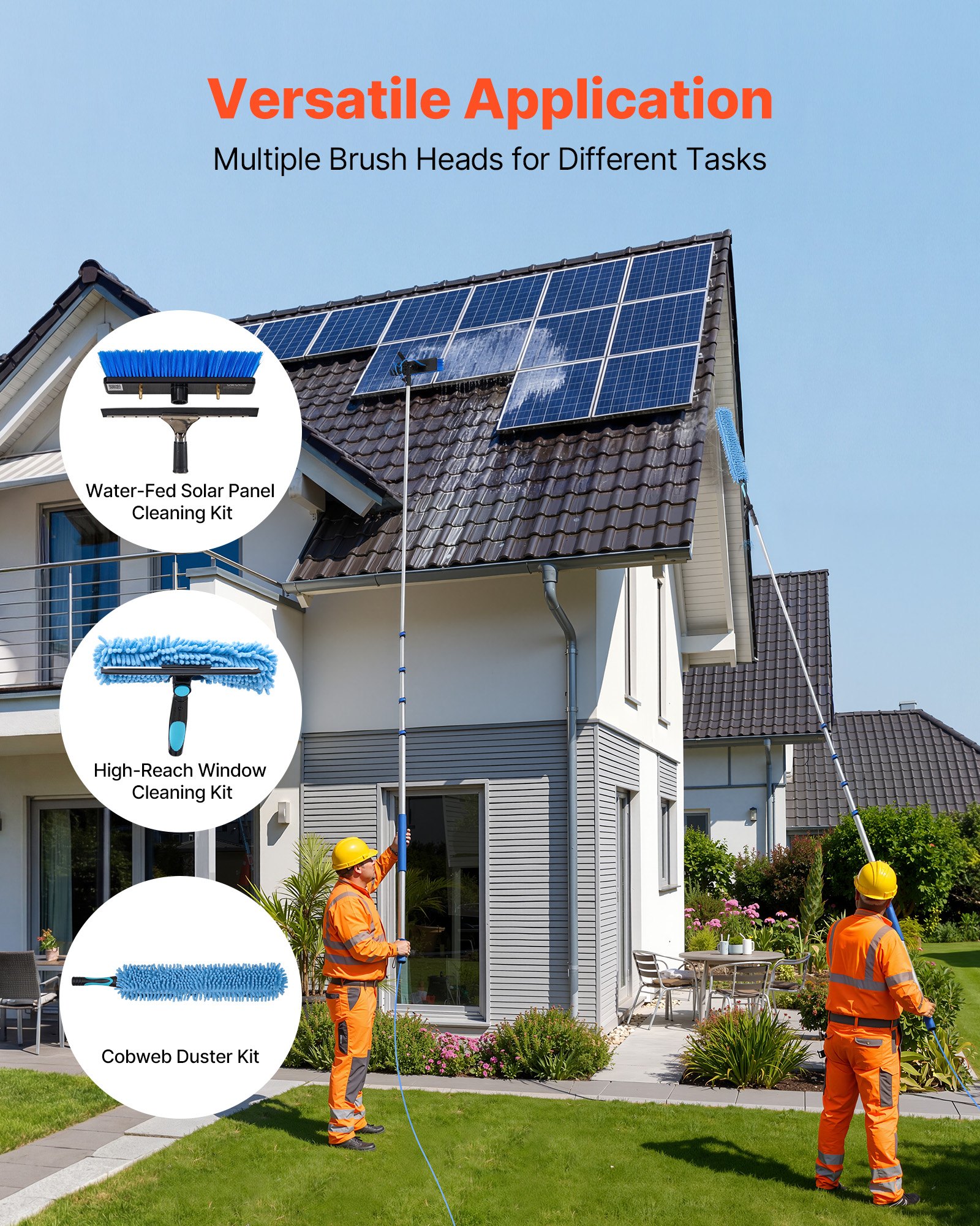 VEVOR Solar Panel Cleaning Kit, 7.885 m, Water Fed Pole Kit with Cleaning Brush, Soap Dispenser, Extendable Aluminum Telescopic Pole, 180° Rotatable Brush Head, for Roof Mounted Solar Panels, Windows