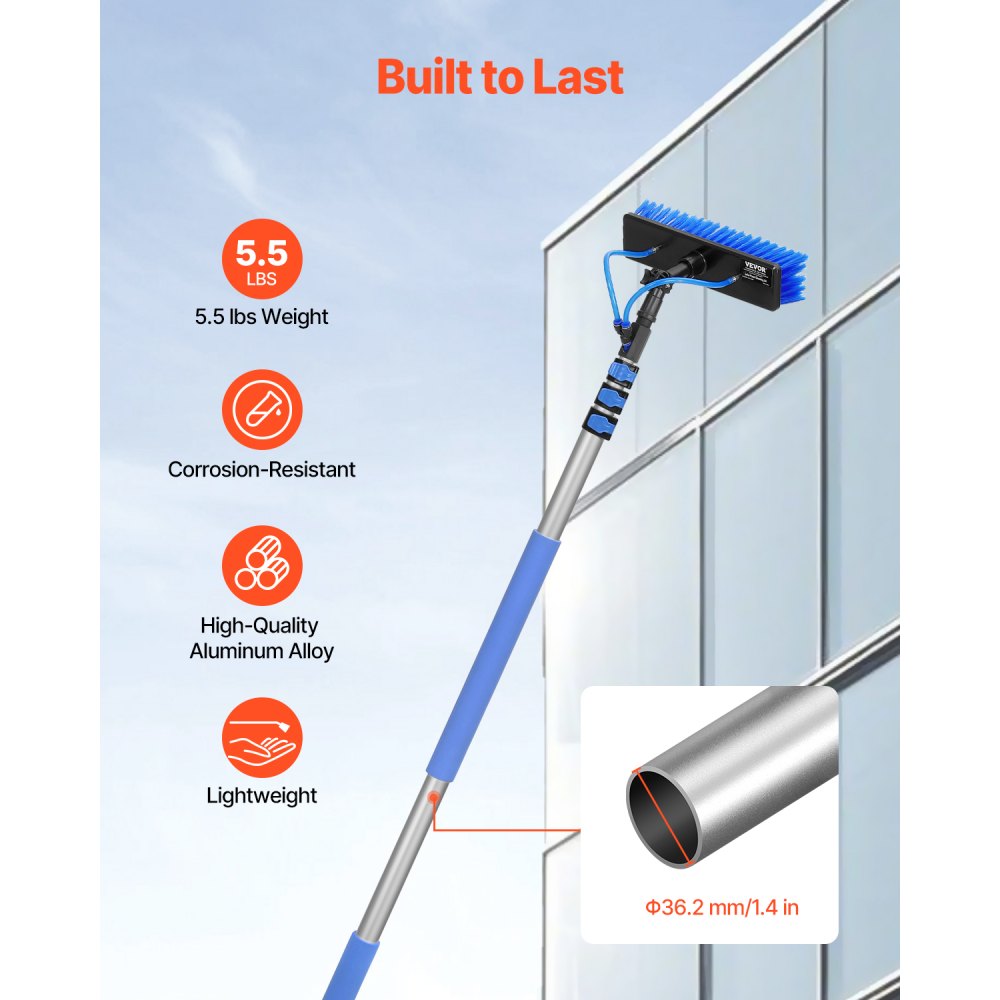 VEVOR Water Fed Pole Kit, 3.6m Solar Panel Cleaning Pole with Extendable Handle, 180° Rotatable Brush Head & 20m Hose, Household & Outdoor Window Cleaner Tool for Caravan Solar Panel Deck