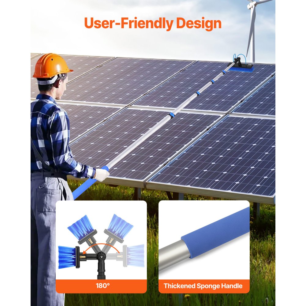VEVOR Water Fed Pole Kit, 7.3m Solar Panel Cleaning Pole with Extendable Handle, 180° Rotatable Brush Head & 20m Hose, Household & Outdoor Window Cleaner Tool for Caravan Solar Panel Deck