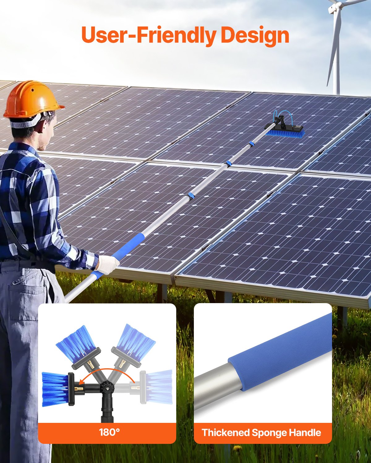VEVOR Water Fed Pole Kit, 6m Solar Panel Cleaning Pole with Extendable Handle, 180° Rotatable Brush Head & 20m Hose, Household & Outdoor Window Cleaner Tool for Caravan Solar Panel Deck
