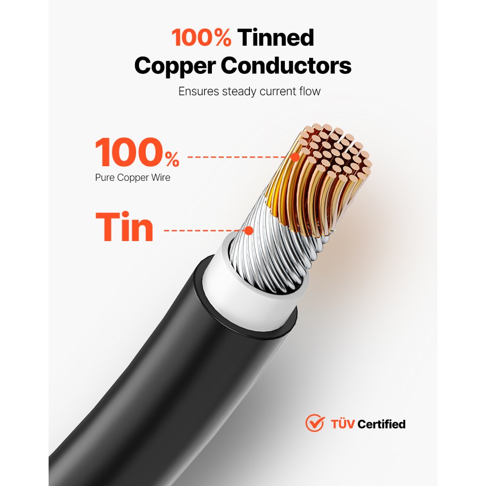 VEVOR 30.48m/100FT Solar Panel Extension Cable, 6mm²/10AWG Solar Extension Cable Wire, 6mm² IP67 Waterproof PV Cable for Home, Ship and RV Solar Panels, Black