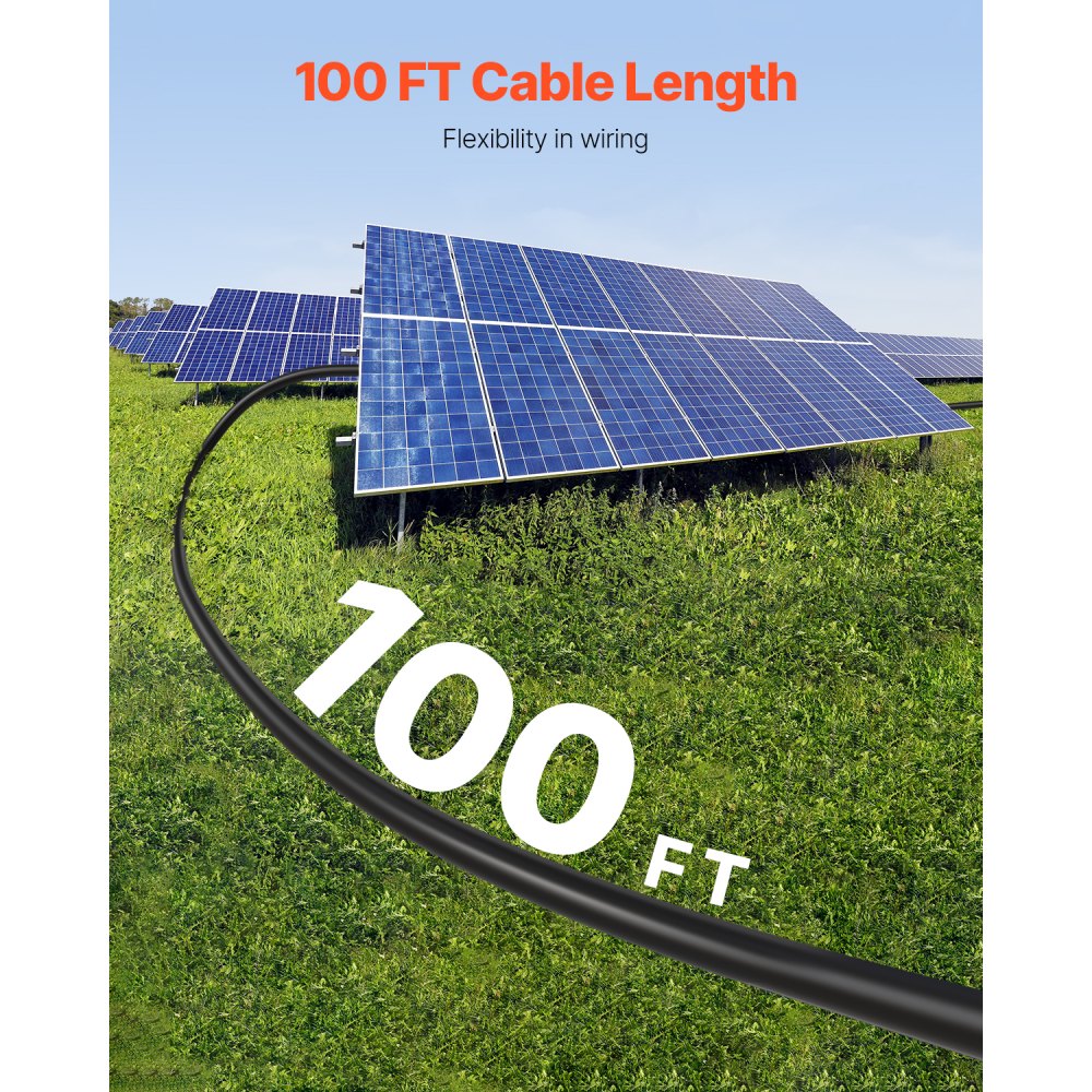 VEVOR 30.48m/100FT Solar Panel Extension Cable, 6mm²/10AWG Solar Extension Cable Wire, 6mm² IP67 Waterproof PV Cable for Home, Ship and RV Solar Panels, Black