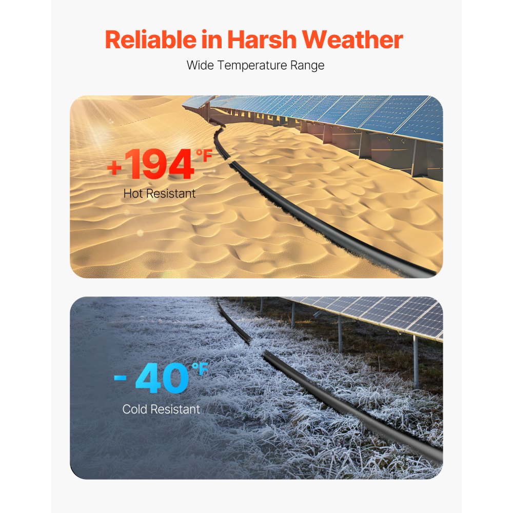 VEVOR 30.48m/100FT Solar Panel Extension Cable, 6mm²/10AWG Solar Extension Cable Wire, 6mm² IP67 Waterproof PV Cable for Home, Ship and RV Solar Panels, Black