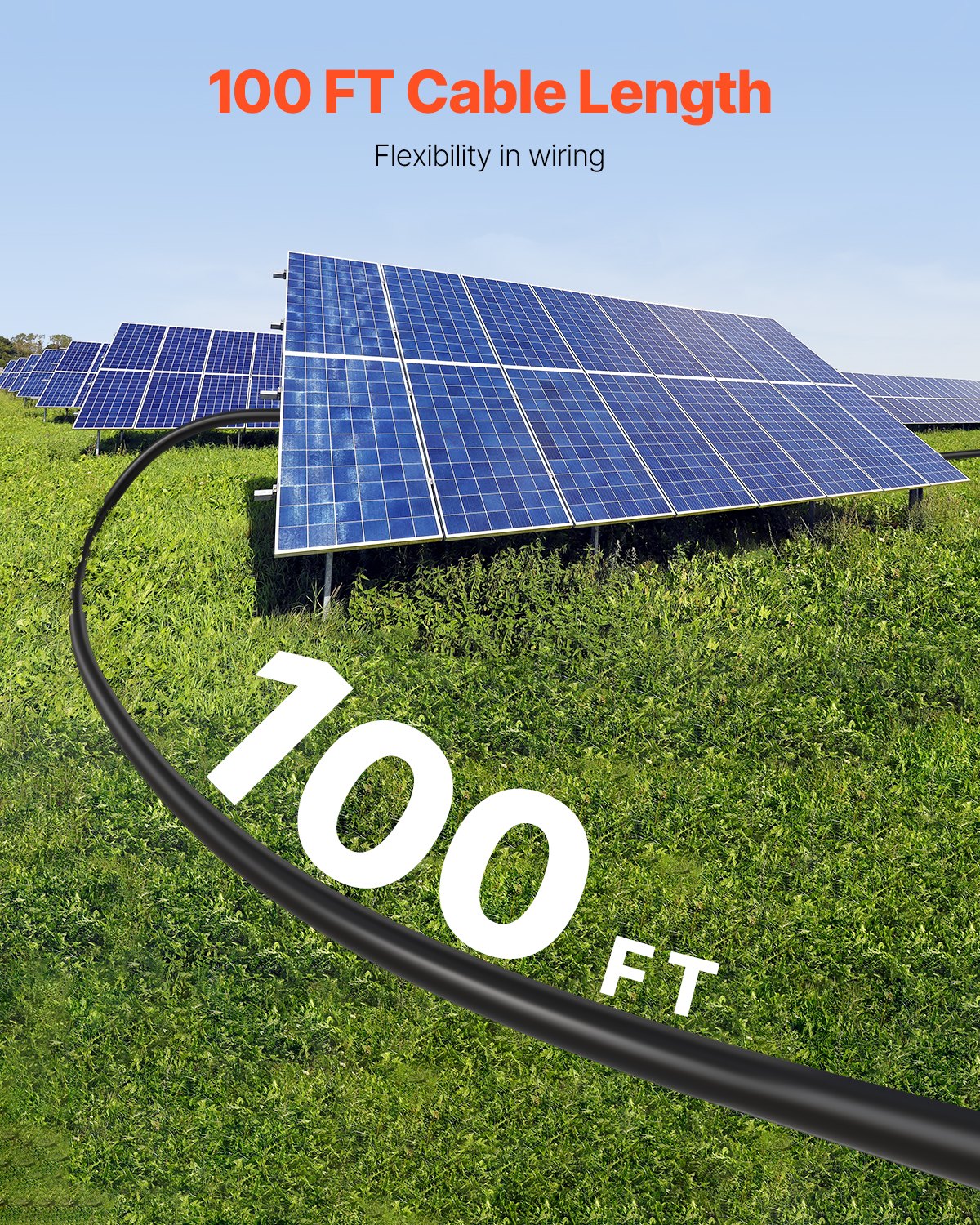 VEVOR 30.48m/100FT Solar Panel Extension Cable, 6mm²/10AWG Solar Extension Cable Wire, 6mm² IP67 Waterproof PV Cable for Home, Ship and RV Solar Panels, Black