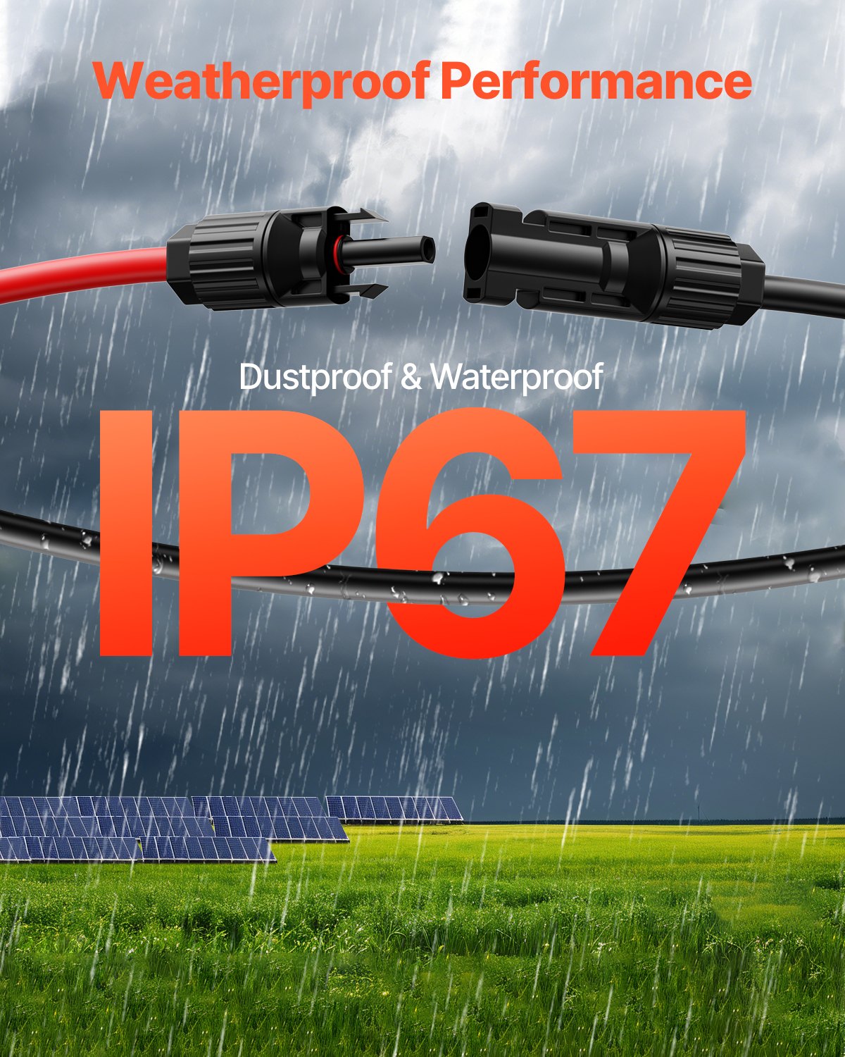 VEVOR 30.48m/100FT Solar Panel Extension Cable, 6mm²/10AWG Solar Extension Cable Wire, 6mm² IP67 Waterproof PV Cable for Home, Ship and RV Solar Panels, Black