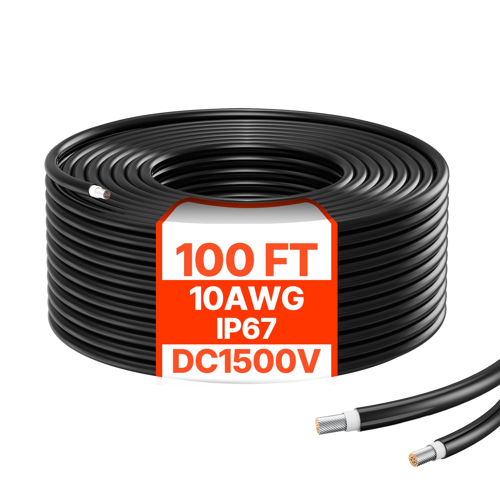 VEVOR 30.48m/100FT Solar Panel Extension Cable, 6mm²/10AWG Solar Extension Cable Wire, 6mm² IP67 Waterproof PV Cable for Home, Ship and RV Solar Panels, Black