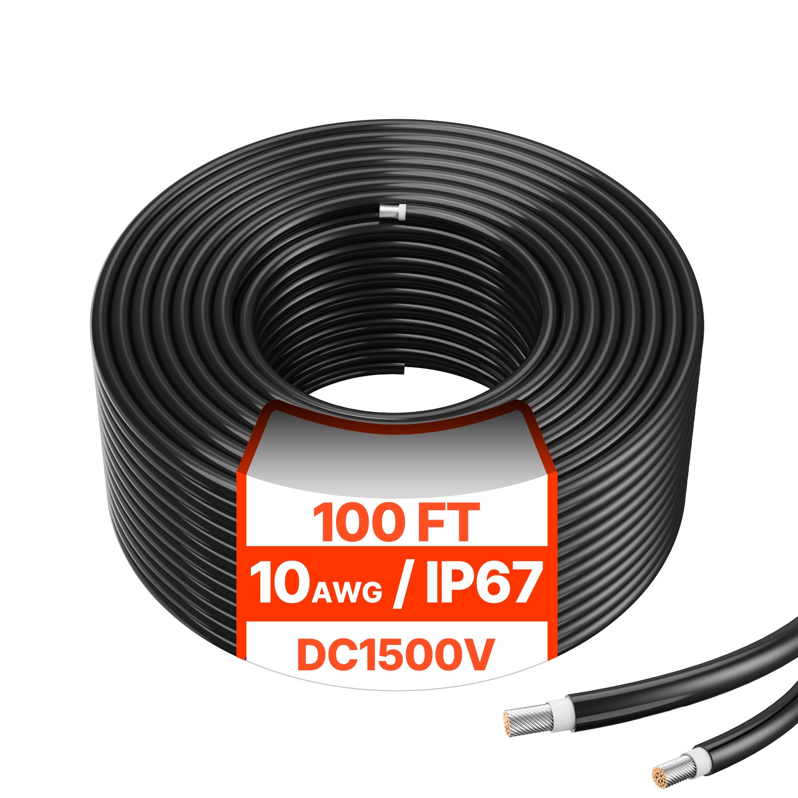 VEVOR 30.48m/100FT Solar Panel Extension Cable, 6mm²/10AWG Solar Extension Cable Wire, 6mm² IP67 Waterproof PV Cable for Home, Ship and RV Solar Panels, Black