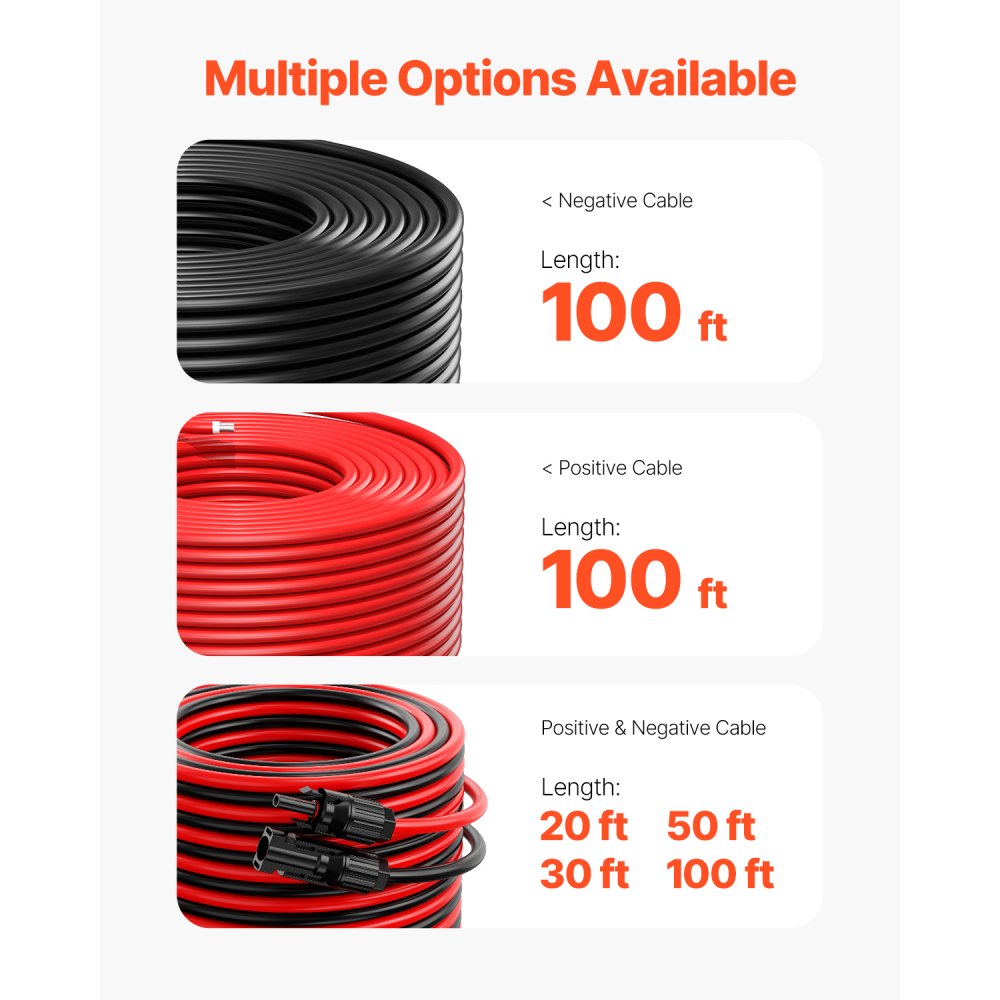 VEVOR 100FT Solar Panel Extension Cable, 10AWG Solar Extension Cable Wire, 6mm² IP67 Waterproof PV Cable for Home, Ship and RV Solar Panels, Red