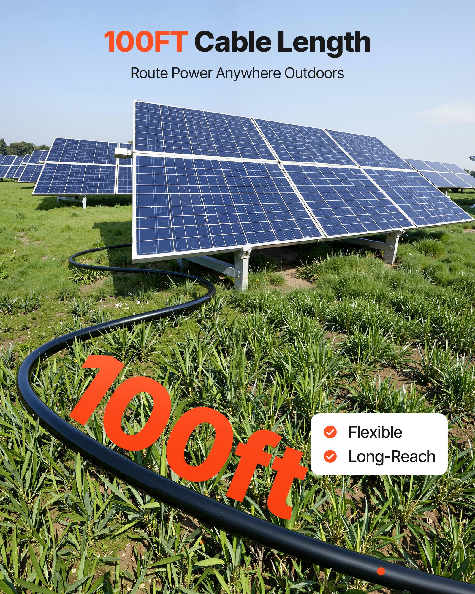 VEVOR Solar Panel Wire, 30.48 m Black + Red Kit, 10 AWG (6 mm²) Solar Panel Extension Cable, PV Tinned Copper Wire, for Outdoor Home Off-Grid Photovoltaic Systems Automotive RV Boat Marine, IP67