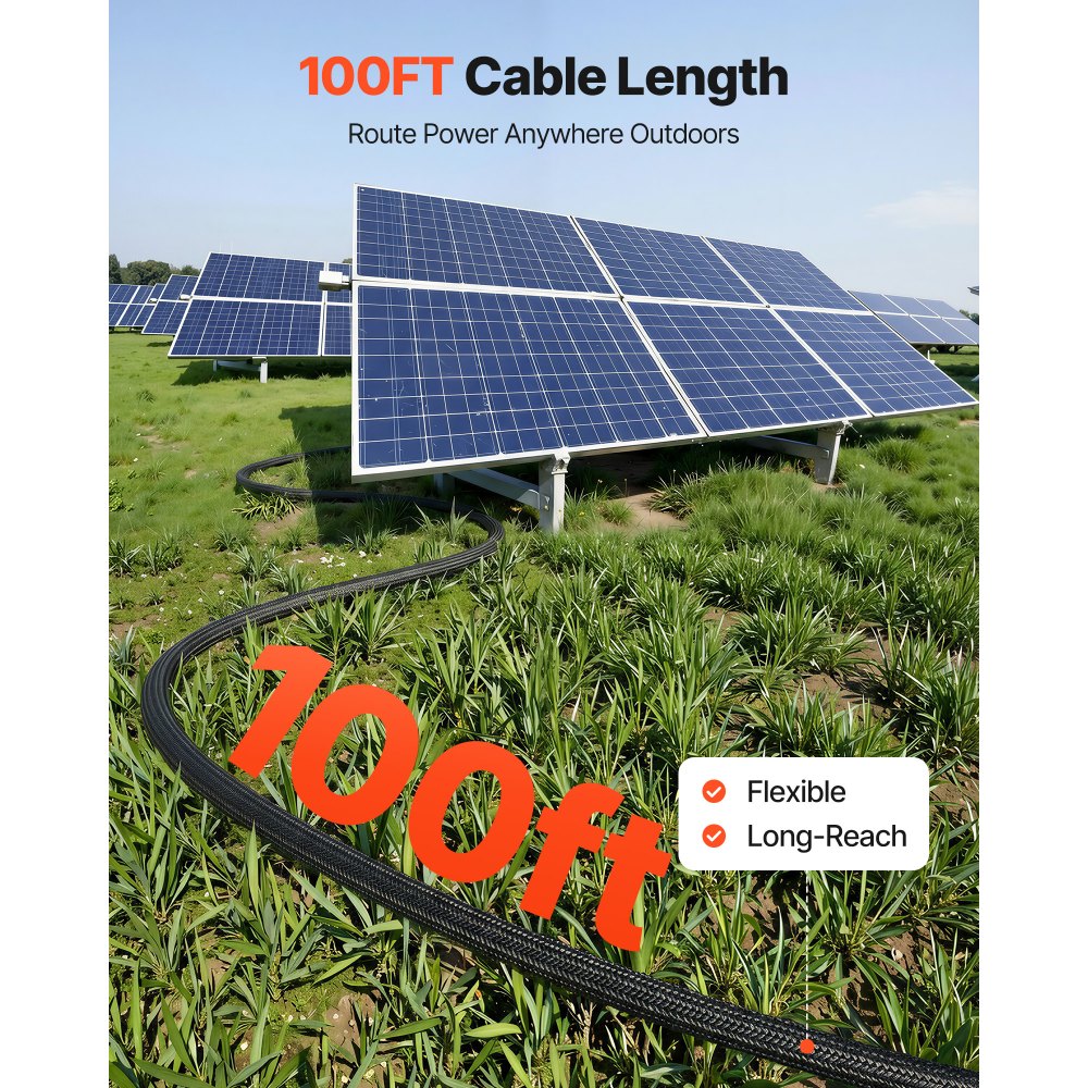 VEVOR 30.48M Solar Panel Extension Cable, 10 AWG, Solar Panel Wire with Flame Retardant Protective Sleeving, Female and Male Connectors, IP67 Waterproof PV Wire, for Outdoor Automotive RV, Black & Red