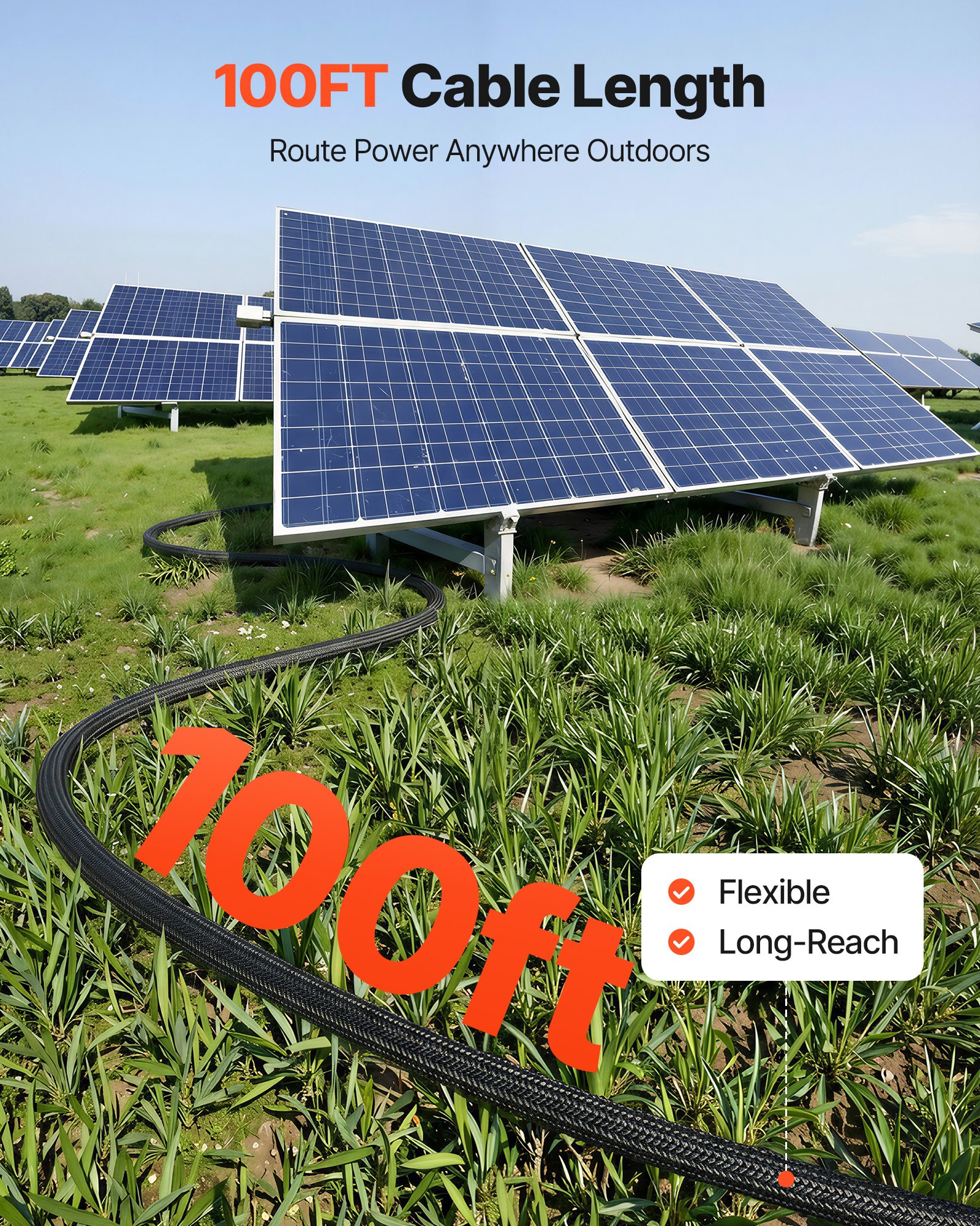 VEVOR 30.48M Solar Panel Extension Cable, 10 AWG, Solar Panel Wire with Flame Retardant Protective Sleeving, Female and Male Connectors, IP67 Waterproof PV Wire, for Outdoor Automotive RV, Black & Red