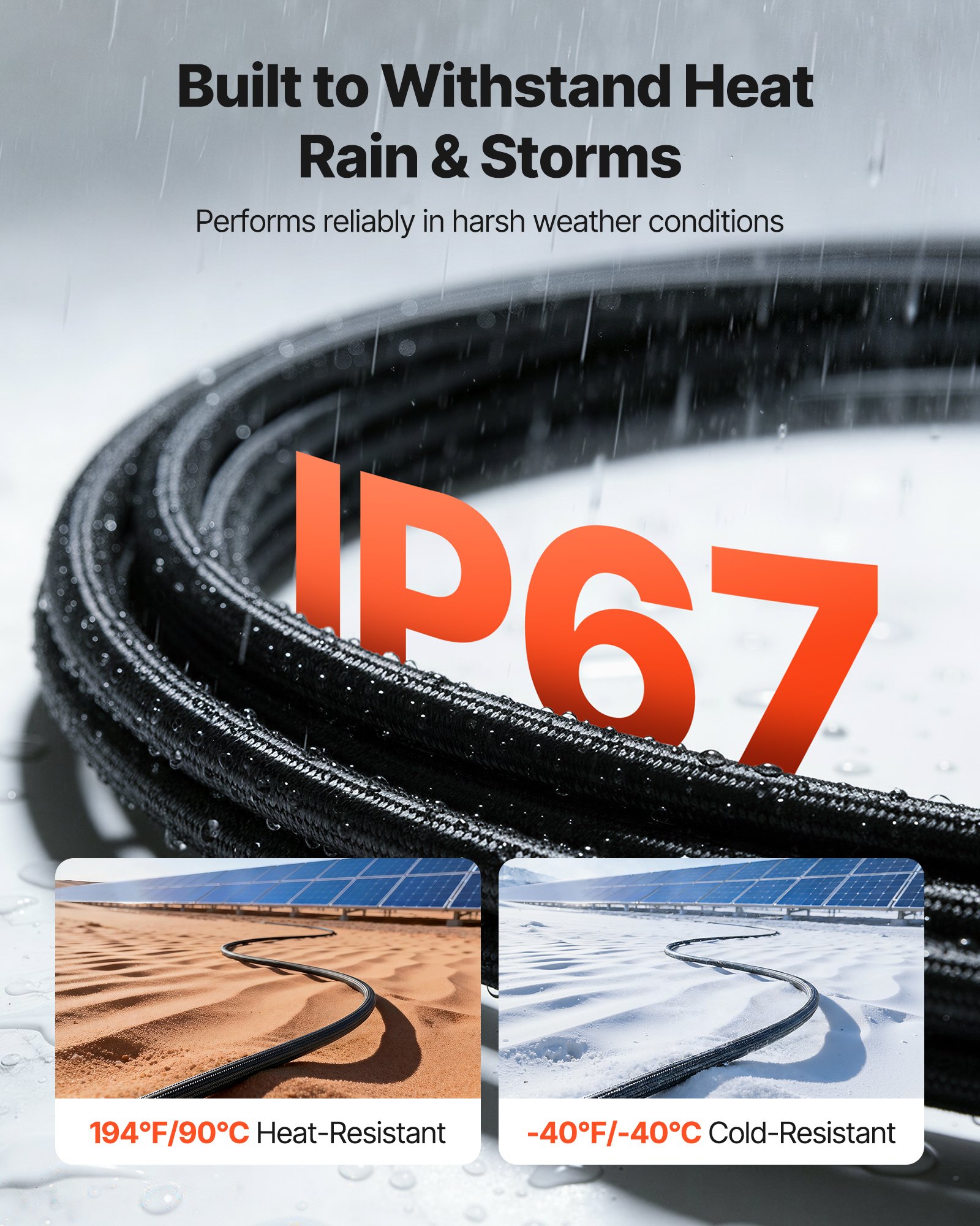 VEVOR 15.24M Solar Panel Extension Cable, 10 AWG, Solar Panel Wire with Flame Retardant Protective Sleeving, Female and Male Connectors, IP67 Waterproof PV Wire, for Outdoor Automotive RV, Black & Red