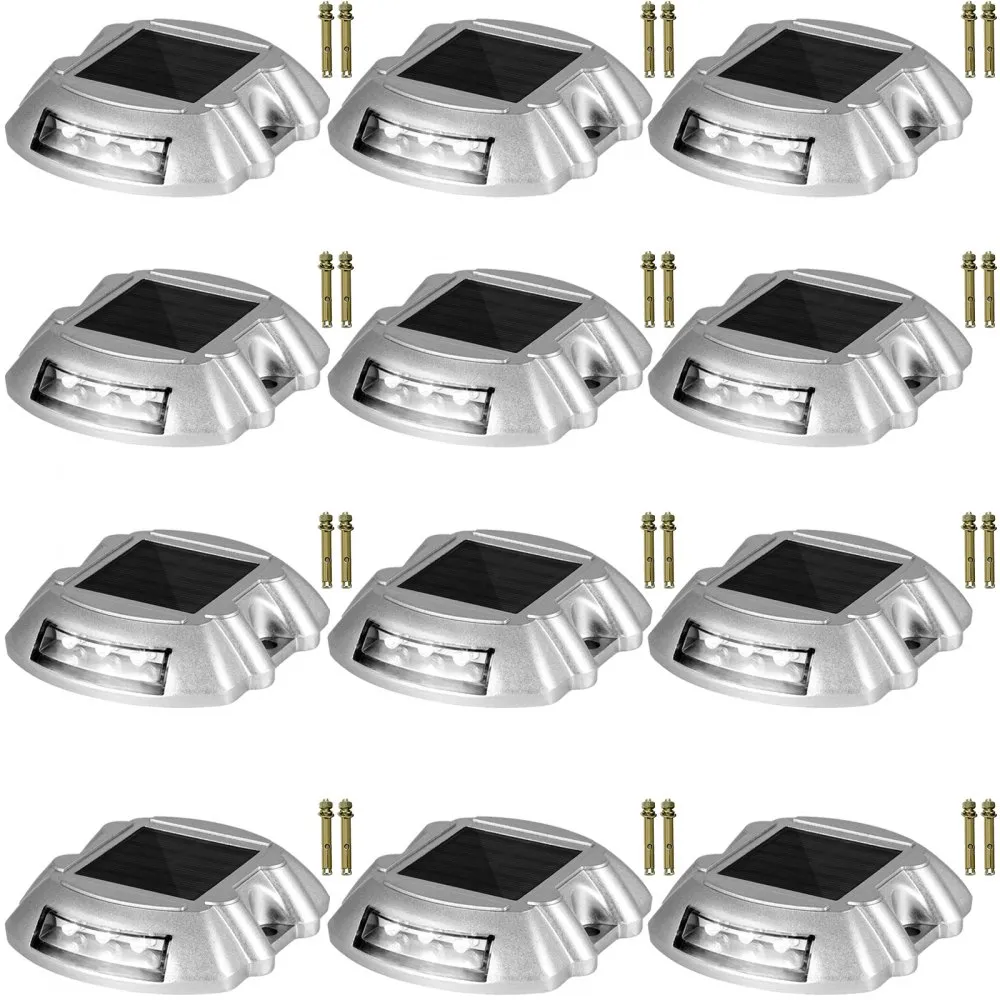 VEVOR Driveway Lights 12-Pack Solar Driveway Lights Bright White with Screws Solar Deck Lights Outdoor Waterproof Wireless Dock Lights 6 LEDs for Path Warning Garden Walkway Sidewalk Steps