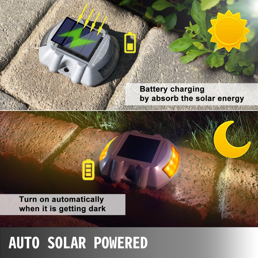 VEVOR Driveway Lights 1-Pack, Solar Driveway Lights with Switch Button, Solar Deck Lights Waterproof, Wireless Dock Lights 6 LEDs for Path Warning Garden Walkway Sidewalk Steps, LED Bright Orange