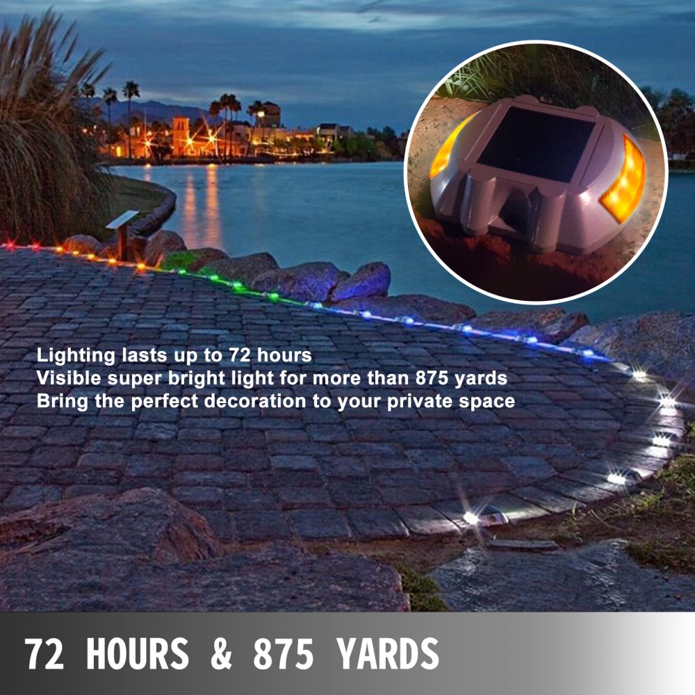 VEVOR Driveway Lights 1-Pack, Solar Driveway Lights with Switch Button, Solar Deck Lights Waterproof, Wireless Dock Lights 6 LEDs for Path Warning Garden Walkway Sidewalk Steps, LED Bright Orange