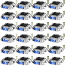 VEVOR Driveway Lights 24-Pack, Solar Driveway Lights with Switch Button, Solar Deck Lights Waterproof, Wireless Dock Lights 6 LEDs for Path Warning Garden Walkway Sidewalk Steps, LED Bright Blue