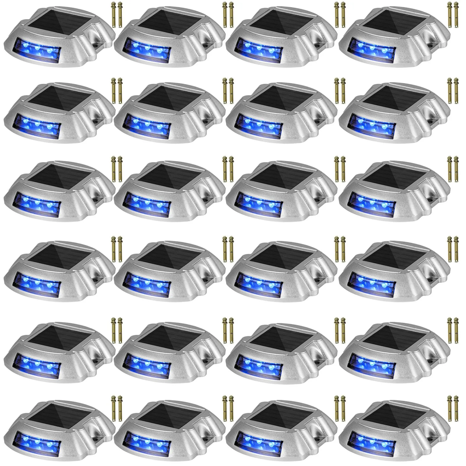 VEVOR Driveway Lights 24-Pack, Solar Driveway Lights with Switch Button, Solar Deck Lights Waterproof, Wireless Dock Lights 6 LEDs for Path Warning Garden Walkway Sidewalk Steps, LED Bright Blue