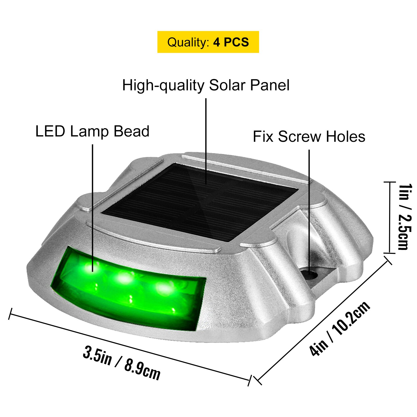 VEVOR Solar Driveway Lights 4-Pack LED Pathway Lights Dock Path Step Road Green