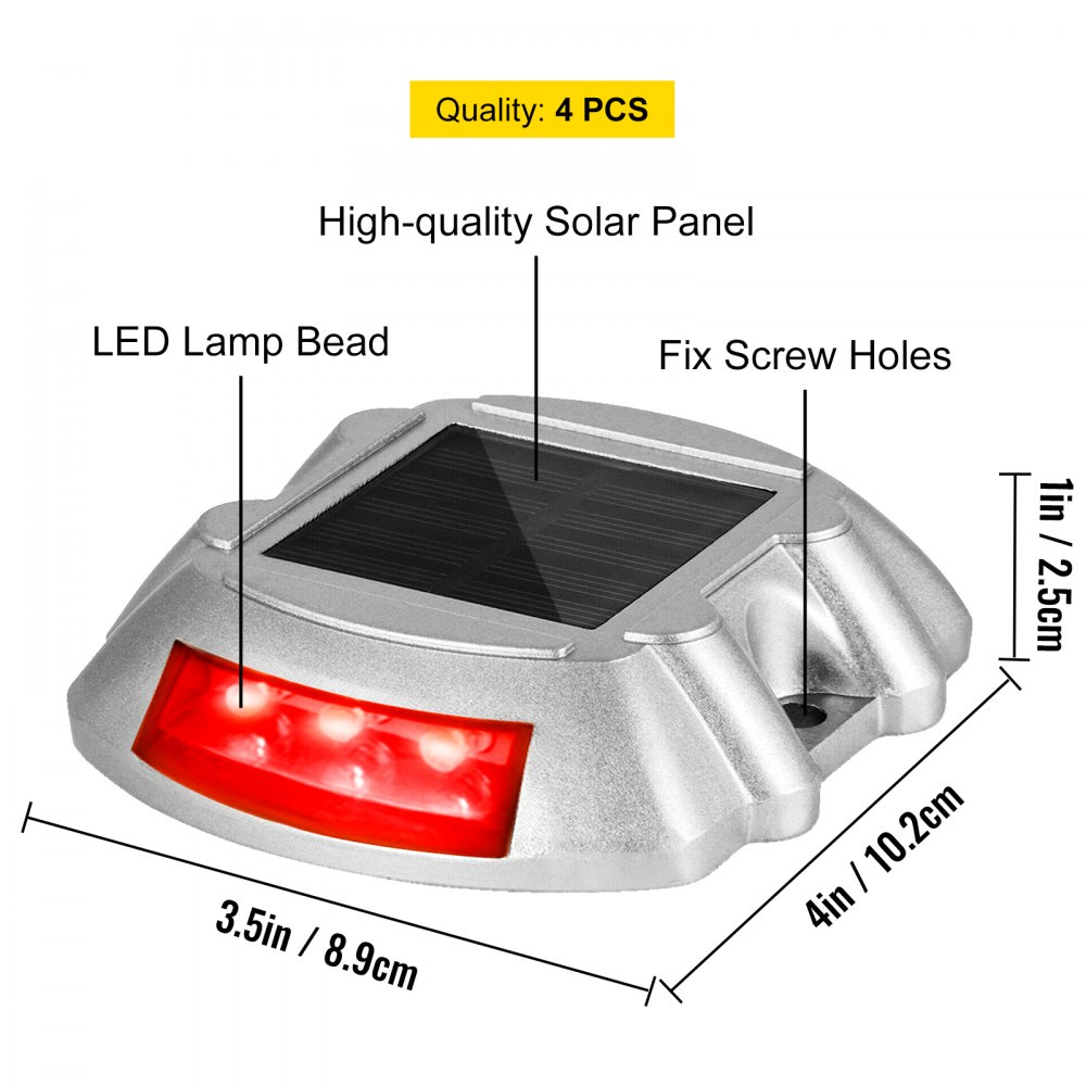 4-Pack Solar Driveway Lights Power LED Lamp Road Stud Path Step Dock Outdoor Red