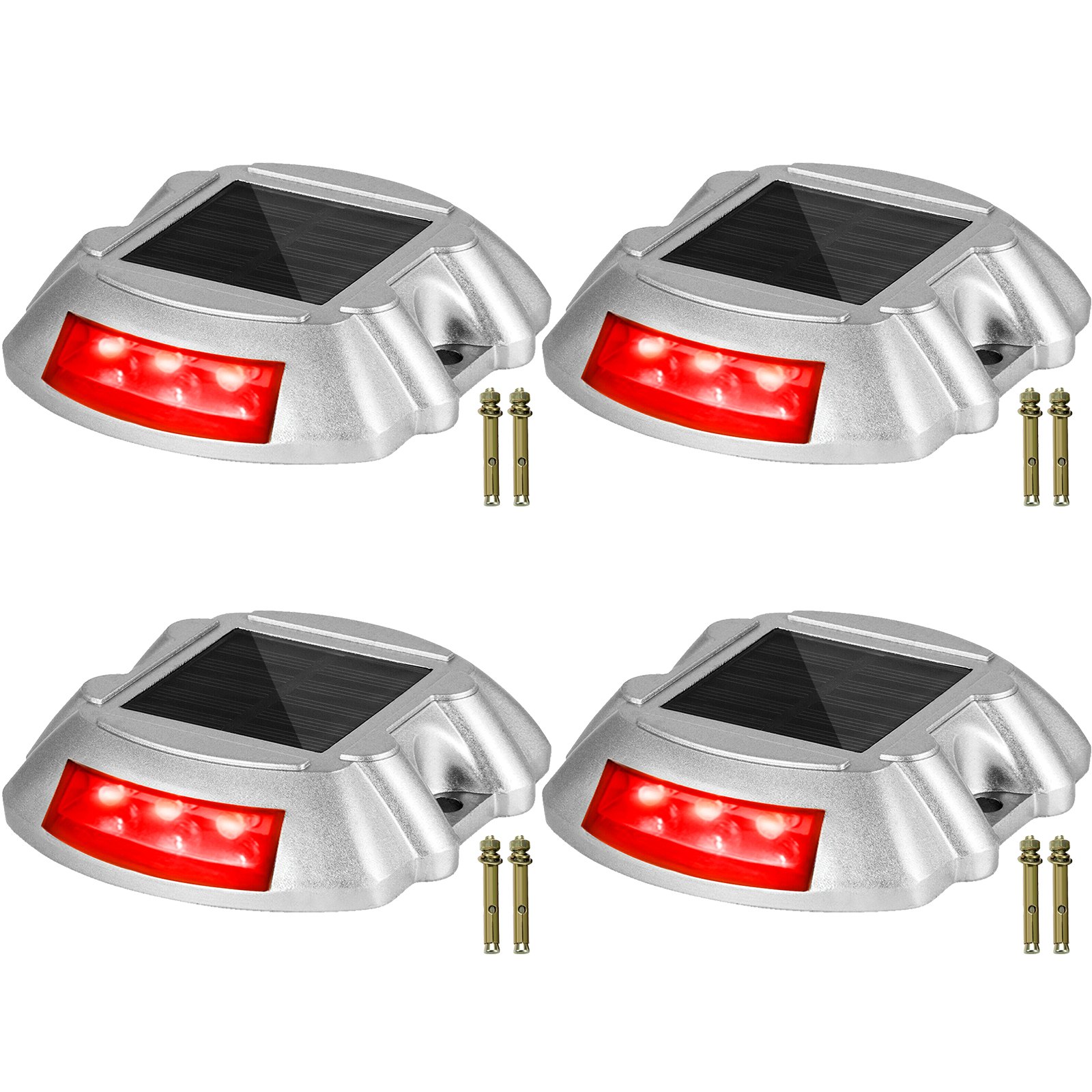 4-Pack Solar Driveway Lights Power LED Lamp Road Stud Path Step Dock Outdoor Red