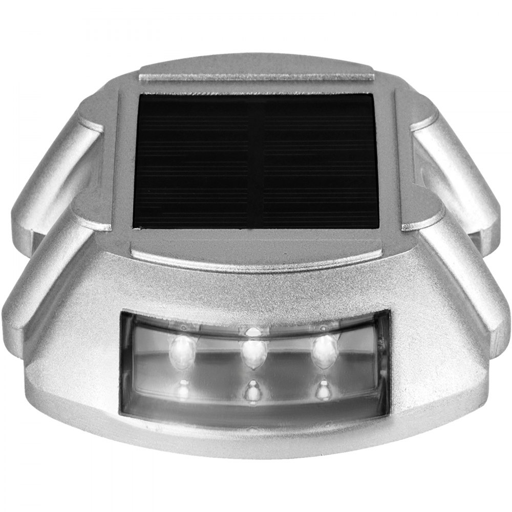 VEVOR Luces de entrada, paquete de 4 luces solares para entrada, color blanco brillante con tornillo, luces solares para cubierta, luces de muelle inalámbricas impermeables para exteriores, 6 LED para advertencia de camino, pasarela de jardín, escalones de acera
