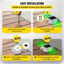 Vevor Driveway Lights, 8-Pack Solar Driveway Lights with Switch Button, Solar Deck Lights Waterproof, Wireless Dock Lights 6 LEDs for Path Warning Garden Walkway Sidewalk Steps, LED Bright Green