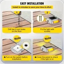 Vevor Driveway Lights, 8-Pack Solar Driveway Lights with Switch Button, Solar Deck Lights Waterproof, Wireless Dock Lights 6 LEDs for Path Warning Garden Walkway Sidewalk Steps, LED Bright Orange