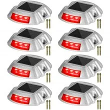 Vevor Driveway Lights, 8-Pack Solar Driveway Lights with Switch Button, Solar Deck Lights Waterproof, Wireless Dock Lights 6 LEDs for Path Warning Garden Walkway Sidewalk Steps, LED Bright Red