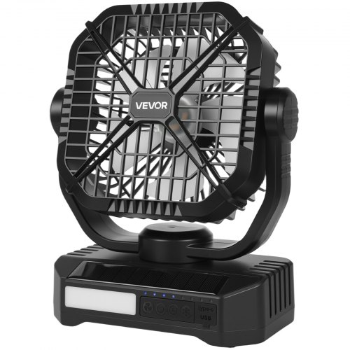 10400mAh Solar Fan Camping Fan with Solar Panel LED Lantern 7W 8 Inch
