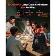 10000mAh Rechargeable Solar Fan LED Lantern 7 Inch Portable Cordless 4W