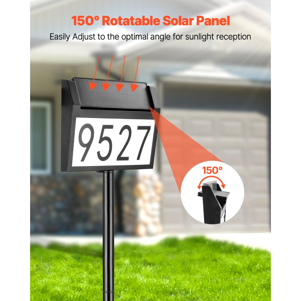 VEVOR Solar Address Sign, 3 Colors House Numbers for Outsides, Waterproof Illuminated LED Address Plaques with Stakes, Wall-Mounted or Floor-Plugged Home Number Sign for Outdoor Yard Garden Street