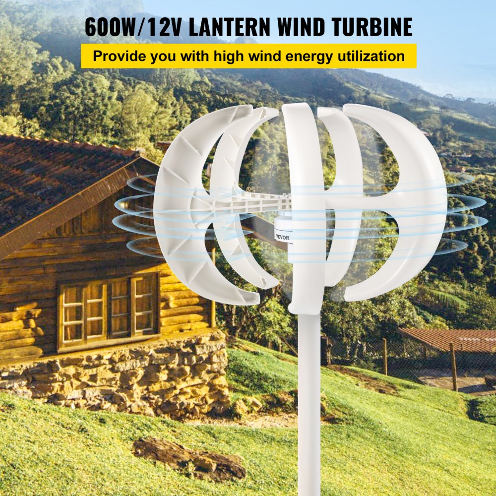 VEVOR Wind Turbine 600W 12V Wind Turbine Generator White Lantern Vertical  Wind Generator 5 Leaves Wind Turbine Kit
