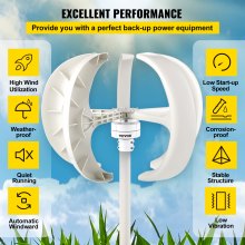 VEVOR Wind Turbine 400W 12V Wind Turbine Generator White Lantern Vertical Wind Generator 5 Leaves Wind Turbine Kit with Controller No Pole (400W 12V, White)