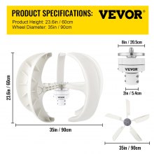 VEVOR Wind Turbine 400W 12V Wind Turbine Generator White Lantern Vertical Wind Generator 5 Leaves Wind Turbine Kit with Controller No Pole (400W 12V, White)