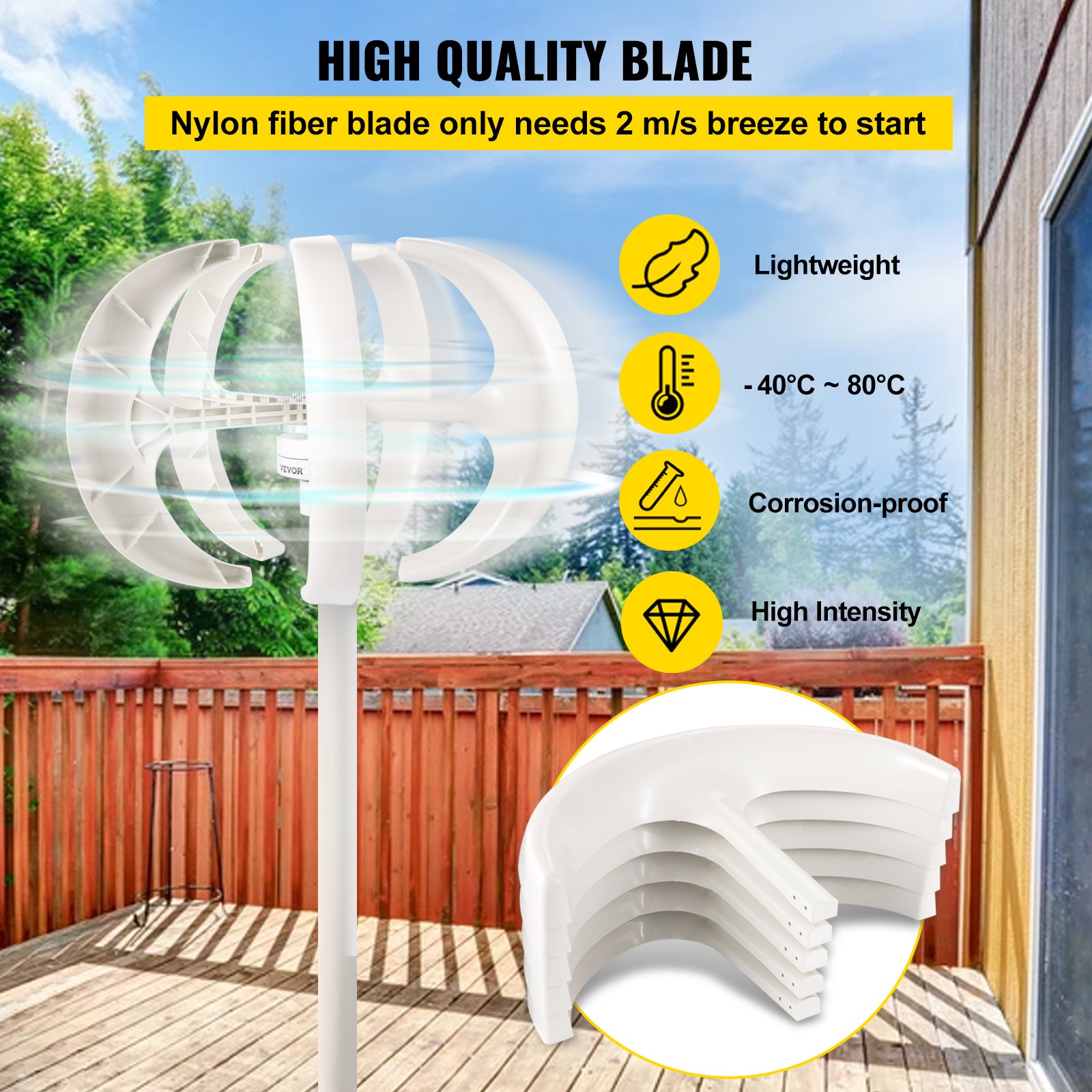 VEVOR Wind Turbine 400W 12V Wind Turbine Generator White Lantern Vertical Wind Generator 5 Leaves Wind Turbine Kit