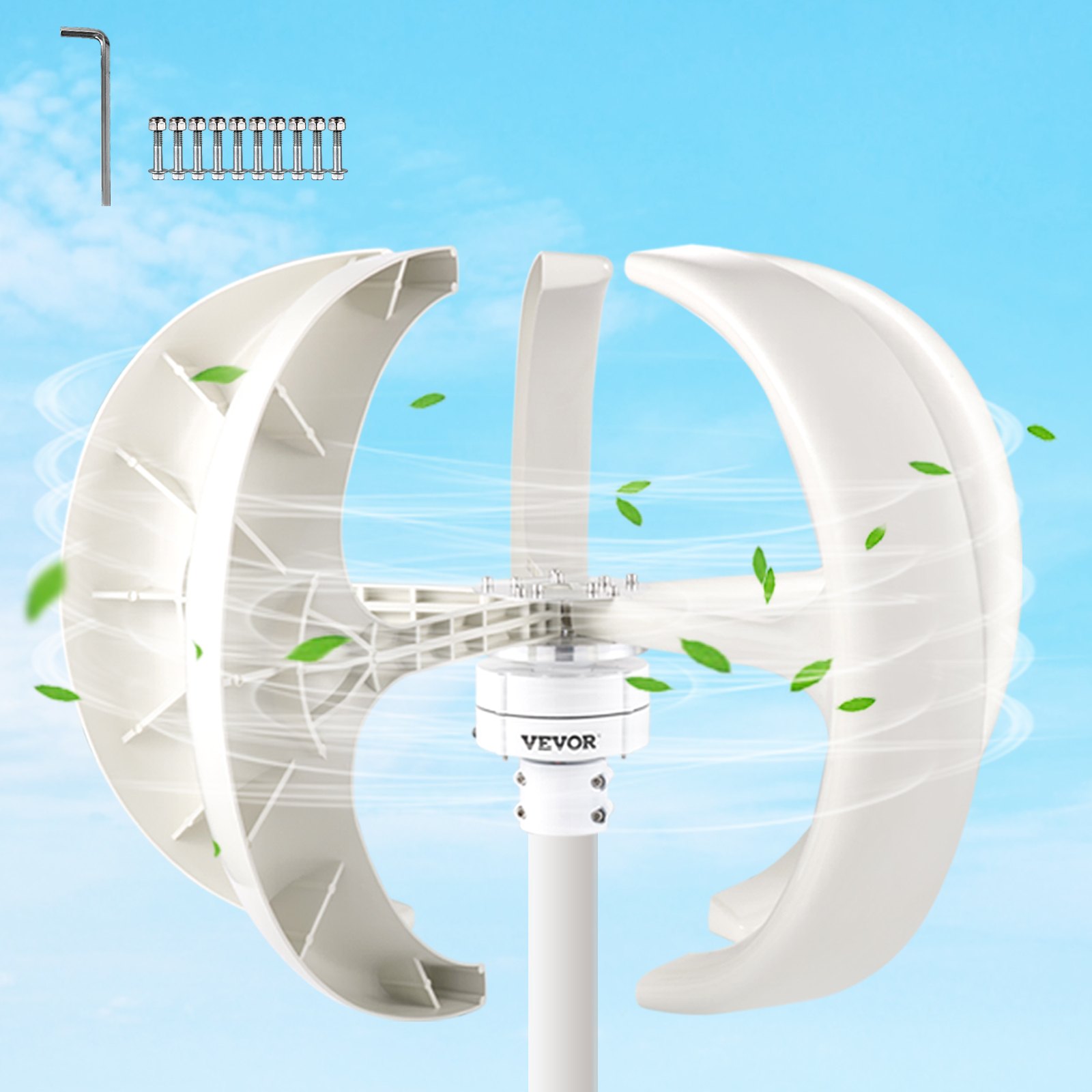 VEVOR Wind Turbine 400W 12V Wind Turbine Generator White Lantern Vertical Wind Generator 5 Leaves Wind Turbine Kit