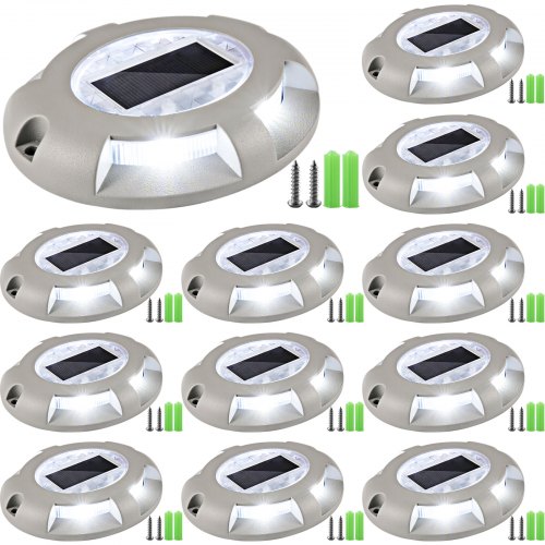 VEVOR Driveway Lights 12-Pack, Solar Driveway Lights Bright White, Solar Deck Lights IP68 Waterproof for Step Sidewalk Garden Ground Pathway Yard