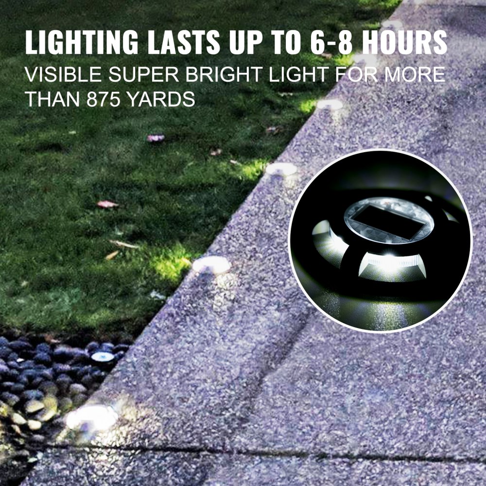 VEVOR Driveway Lights 12-Pack, Solar Driveway Lights Bright White, Solar Deck Lights IP68 Waterproof for Step Sidewalk Garden Ground Pathway Yard