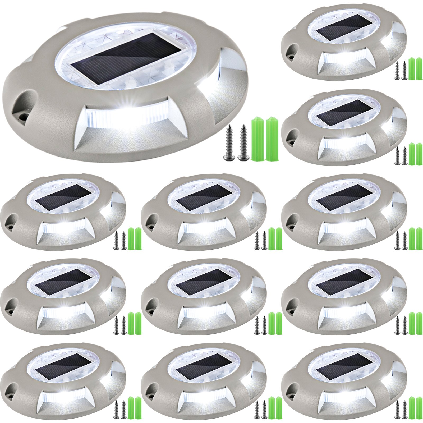 VEVOR Driveway Lights 12-Pack, Solar Driveway Lights Bright White, Solar Deck Lights IP68 Waterproof for Step Sidewalk Garden Ground Pathway Yard